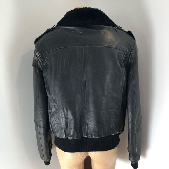 Destroyed Vintage 80s Pierre Cardin Men's Size 42 Leather Bomber Jacket Grunge - Picture 4 of 16